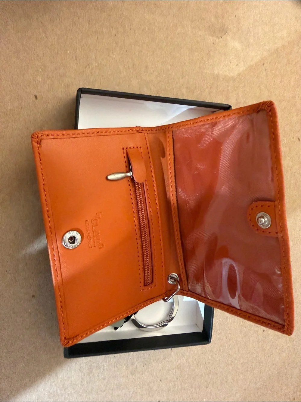Orange Leather Card Holder Key Wallet CLAVA